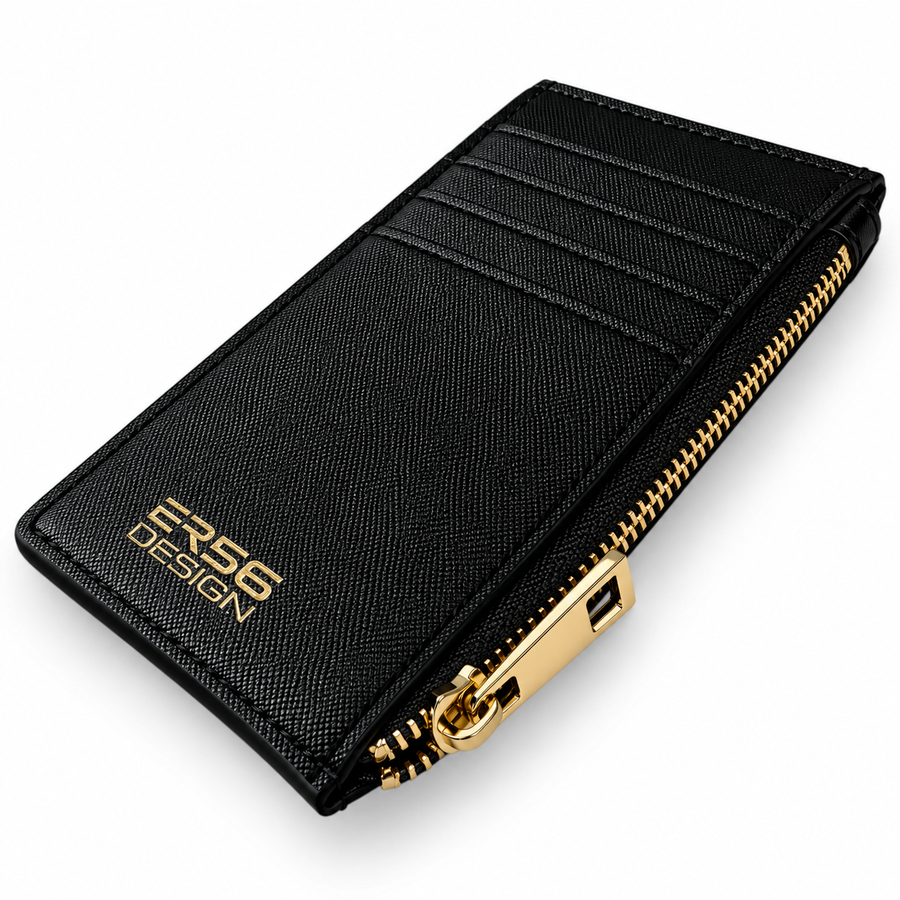 Black Leather ER56 Design Cardholder with Golden Logo