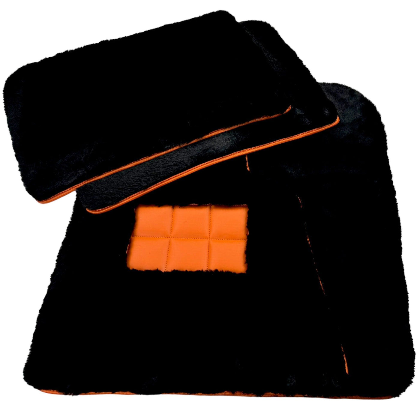 Black Sheepskin Floor Mats for Rolls-Royce Cullinan | Orange Trim - AutoWin