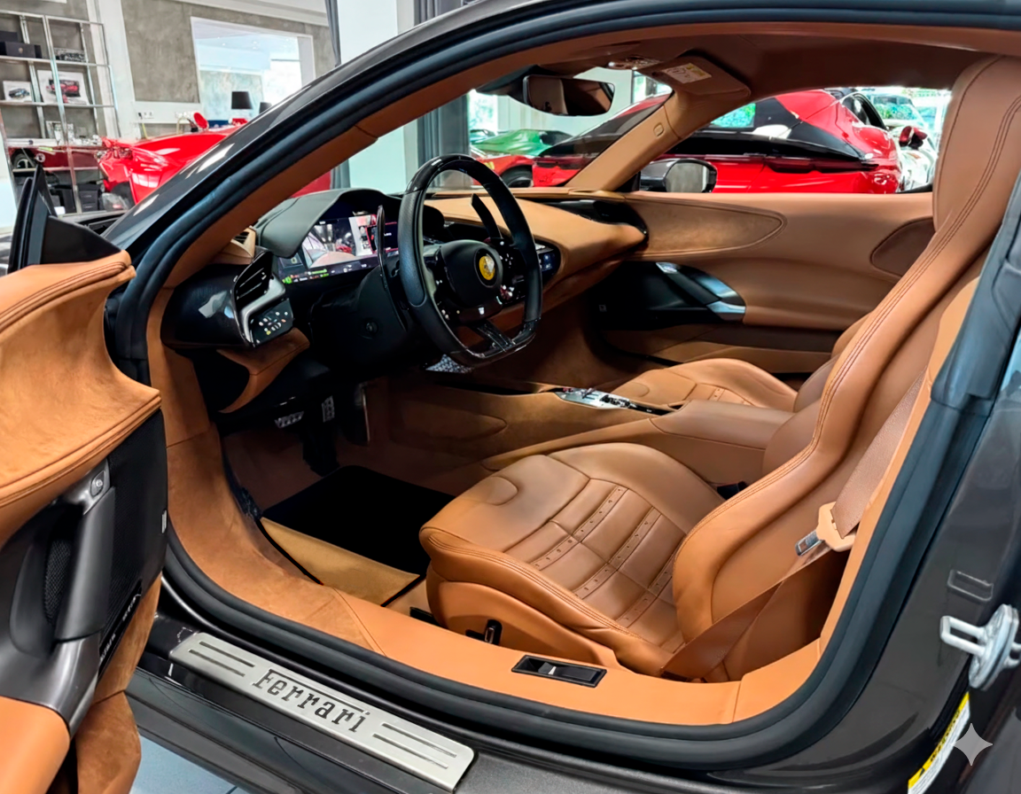 Tapis de voiture noir pour Ferrari SF90 Stradale (2019-2024) avec cuir doré - AutoWin