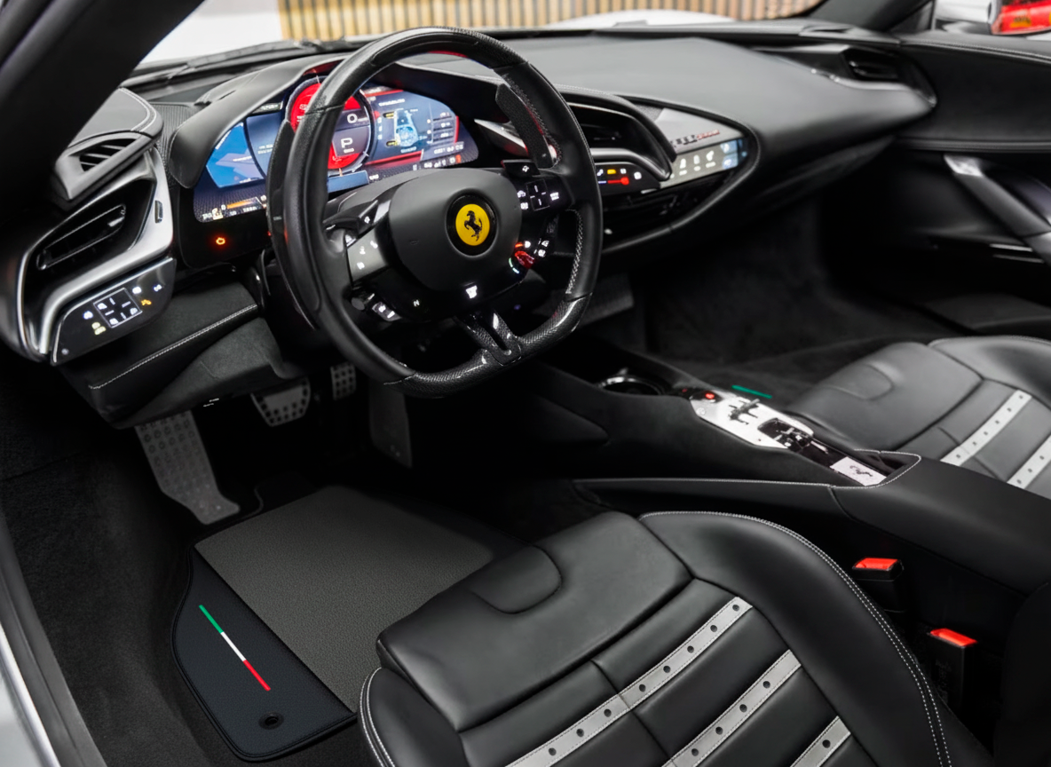 Tappetini grigi per auto per Ferrari SF90 Stradale (2019-2024) in pelle - AutoWin
