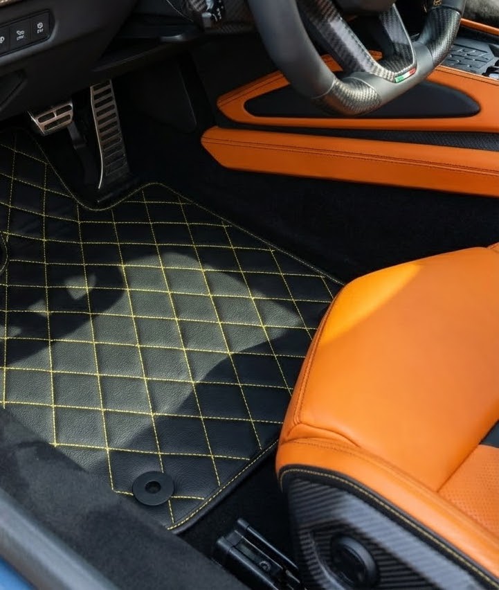 Personalisierbare Leder-Fußmatten mit Sechseckmuster für Lamborghini Temerario (2025-2026) - AutoWin