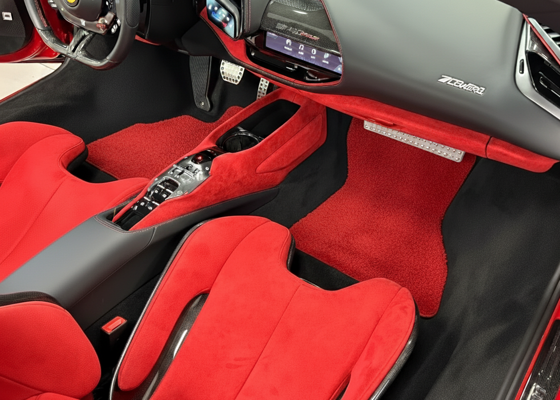 Red Sheepskin Floor Mats for Ferrari SF90 Stradale (2019-2024) - AutoWin