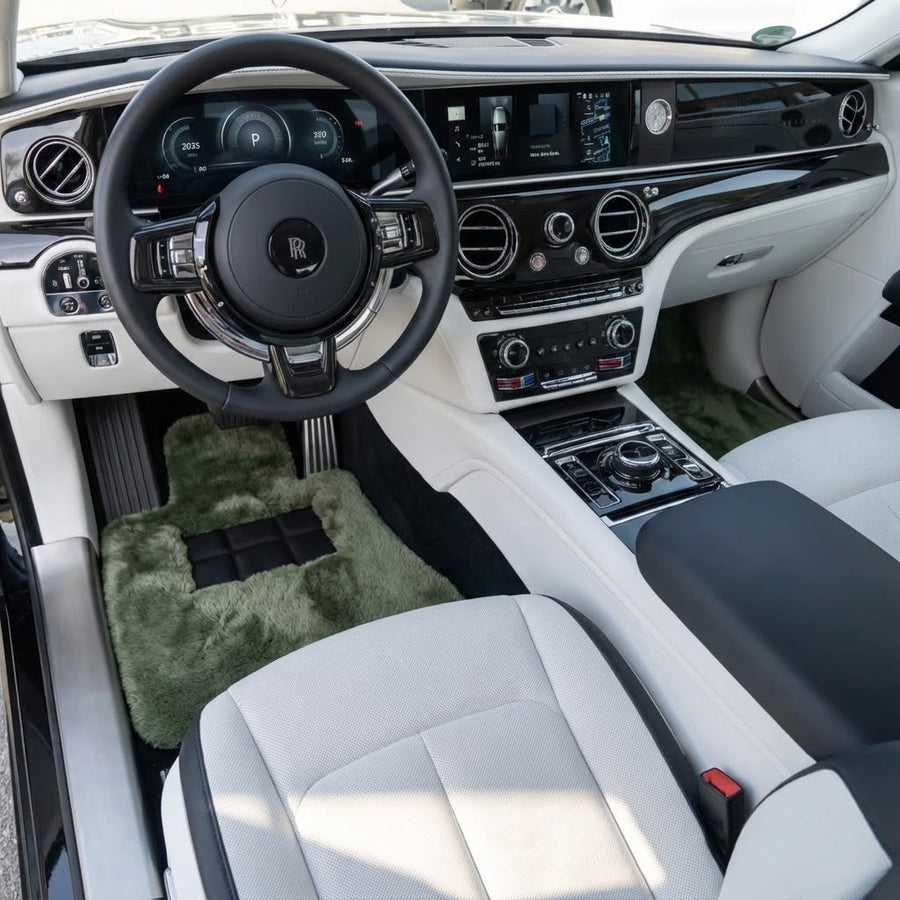 Tapis de voiture en peau de mouton vert clair pour