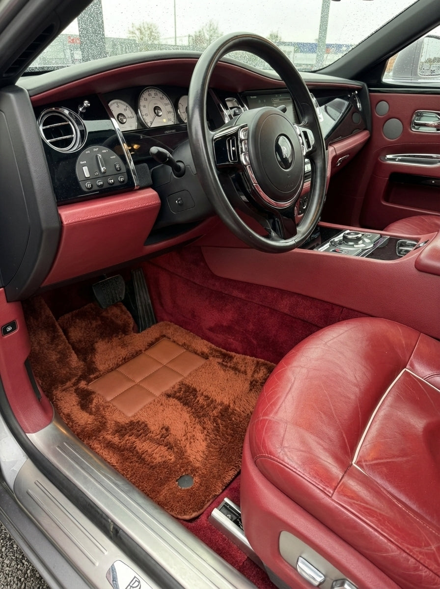 Tapis de voiture en peau de mouton marron pour Rolls Royce