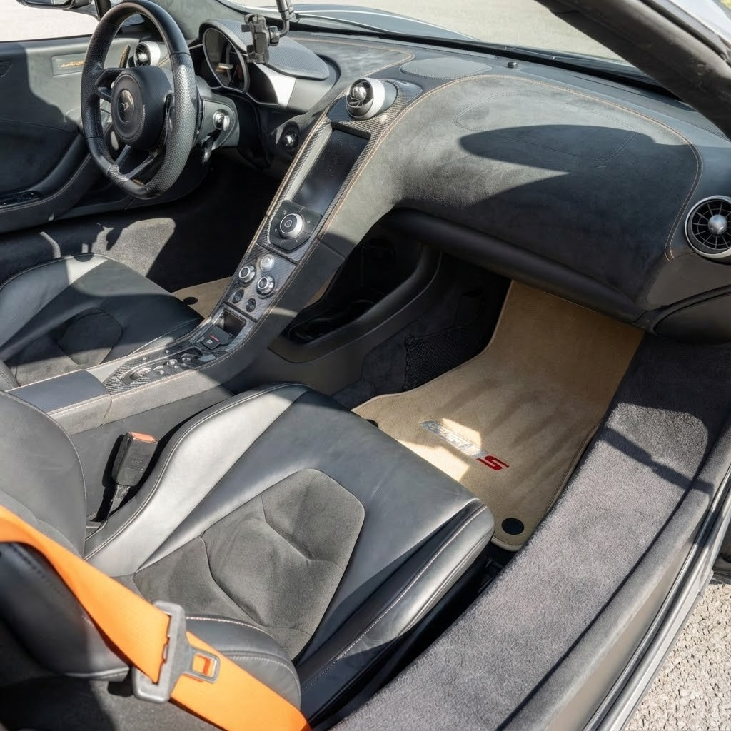 Interior look of floor mats for Beige Floor Mats For McLaren 650S Tailored