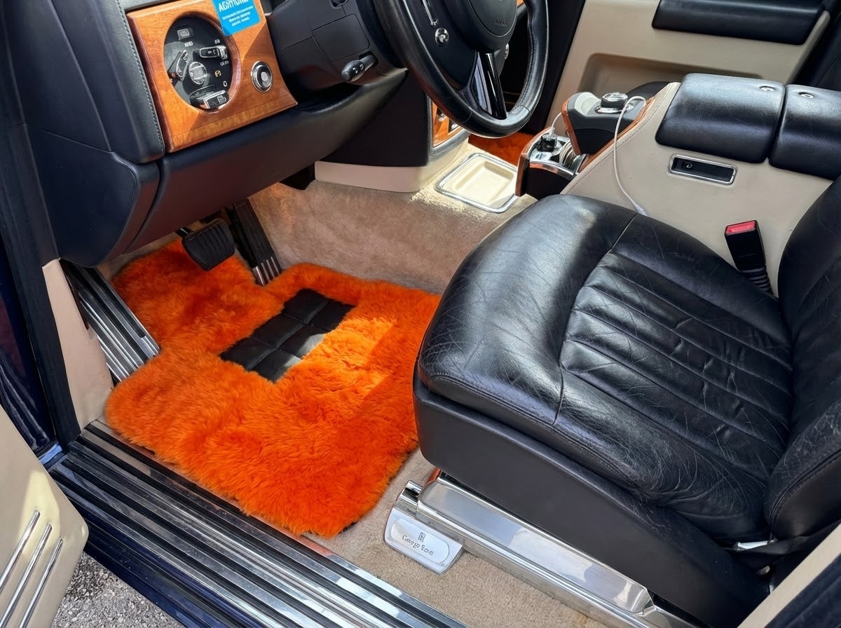 Orange Schaffell-Fußmatten für Rolls Royce Phantom 2003–2016 Er56 Designmarke