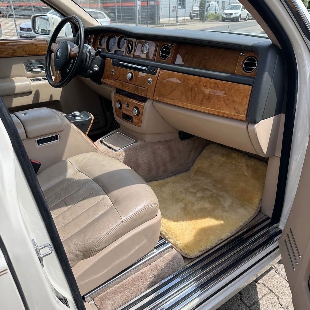Tapis de voiture en peau d'agneau médical de couleur naturelle pour Rolls Royce Phantom Sedan | Relugan