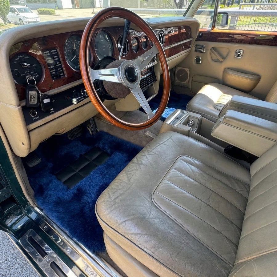Tapis de voiture en peau de mouton bleu marine pour Rolls