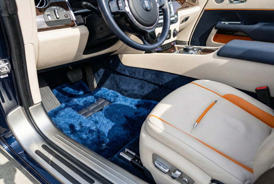 Marineblaue Schaffell Autofußmatten für Rolls Royce Dawn (2016-2023) | ER56 Design