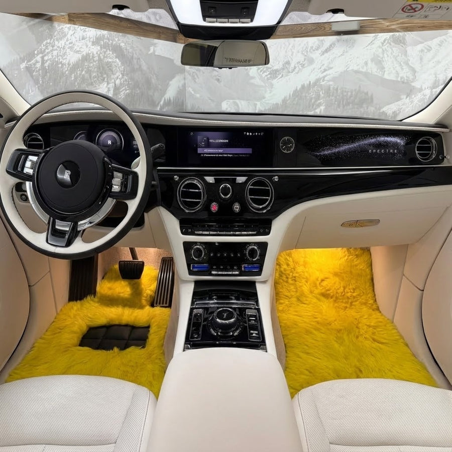 Tapis de voiture en peau de mouton jaune pour Rolls-Royce