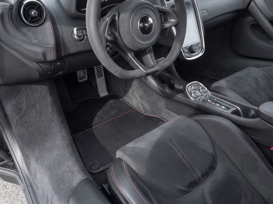 Customizable Floor Mats for McLaren 570S (2015-2021) Black Tailored Carpets with Carbon