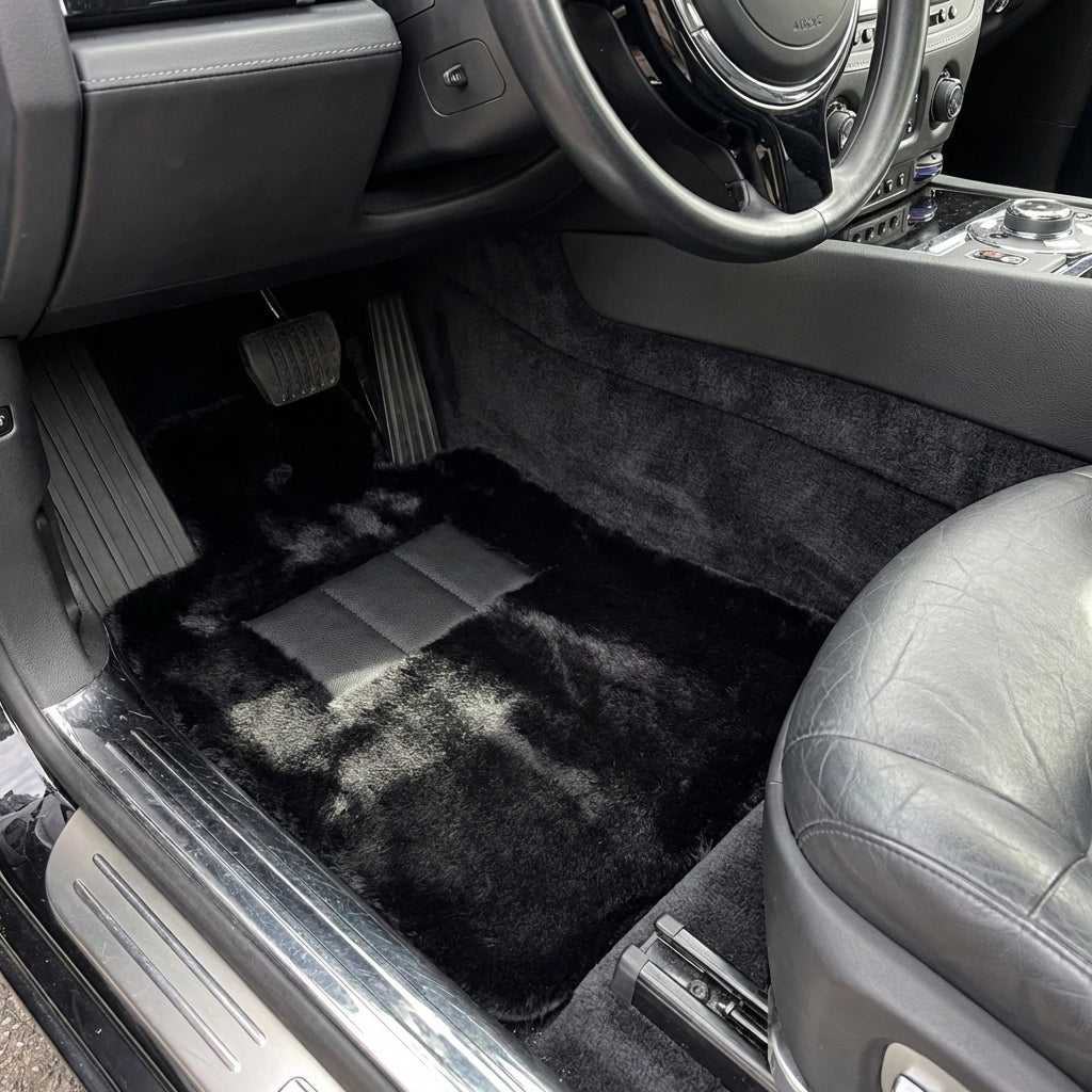 Tapis de voiture en cuir de mouton noir pour Rolls-Royce Ghost Série I (2010–2020) Édition sans marches