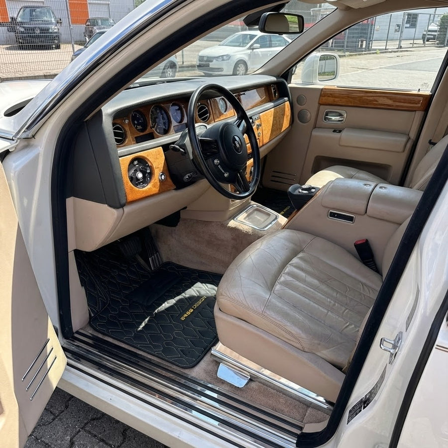 Schwarze Leder Autofußmatten für Rolls-Royce Phantom Sedan (2003-2016) ER56 Design