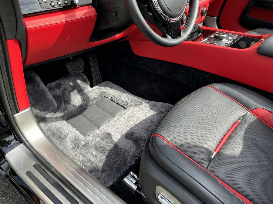 Dunkelgraue Schaffell-Fußmatten für Rolls Royce Dawn Rr6 2016–2023 Er56 Designmarke