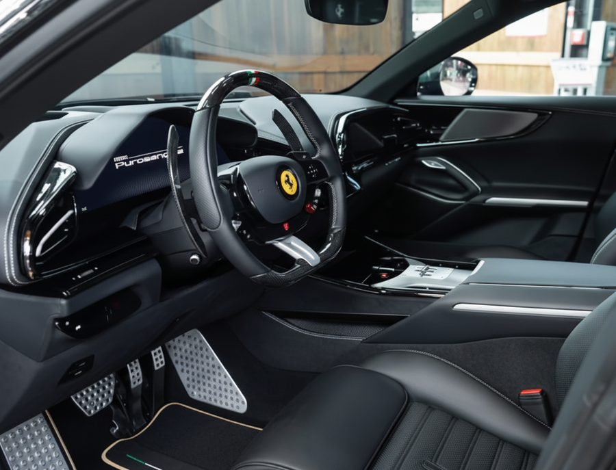 Tapis de voiture noirs pour Ferrari Purosangue avec cuir et