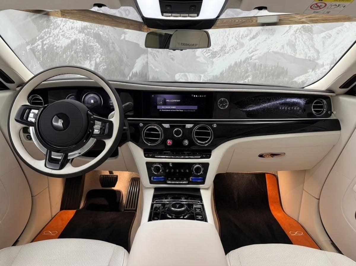Alfombrillas negras para automóviles para Rolls Royce Spectre (2023-2024) en cuero Alcantara naranja