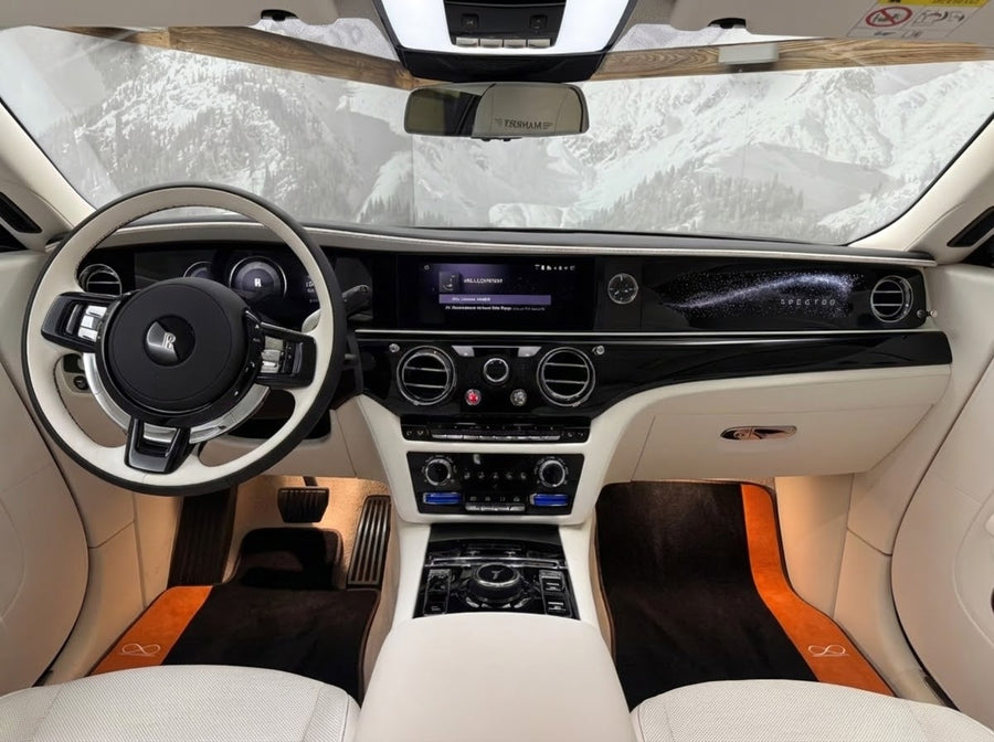 Tappetini per auto Neri per Rolls Royce Spectre (2023-2024) Pelle Alcantara Arancione