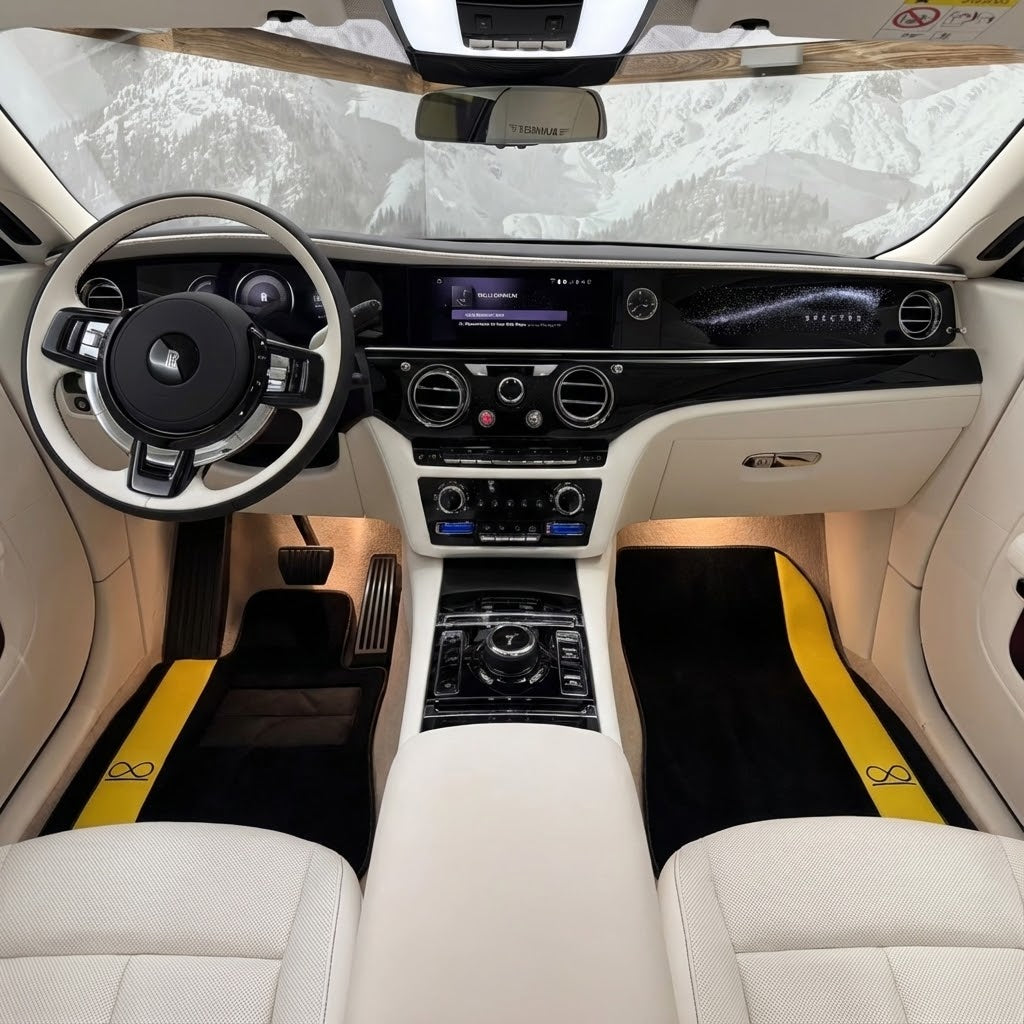 Tapis de voiture noirs pour Rolls Royce Spectre (2023-2024) en cuir jaune