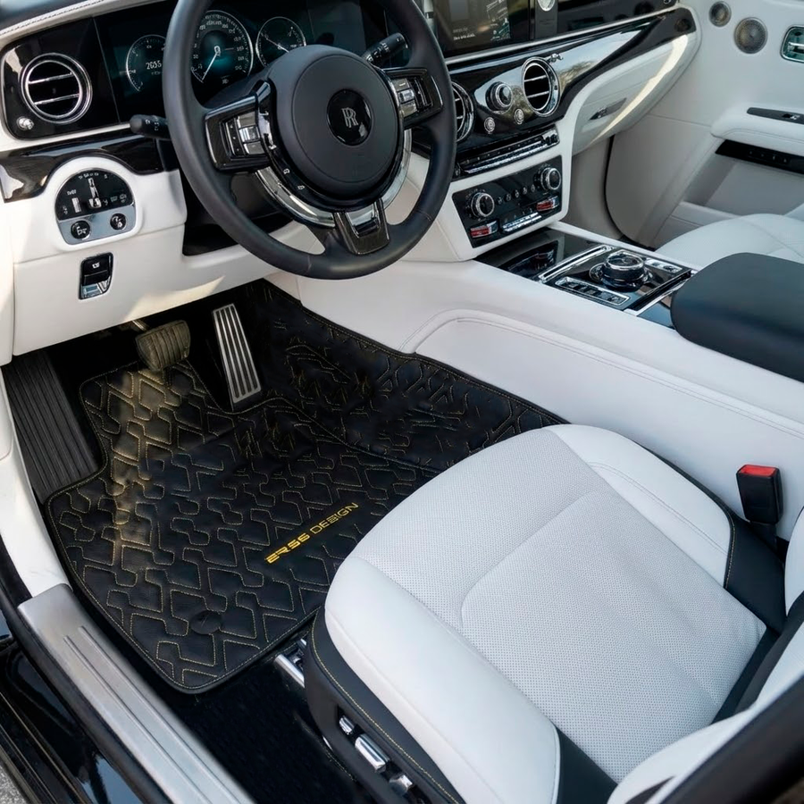 Schwarze Leder Autofußmatten für Rolls-Royce Spectre (2023-2024) ER56 Design