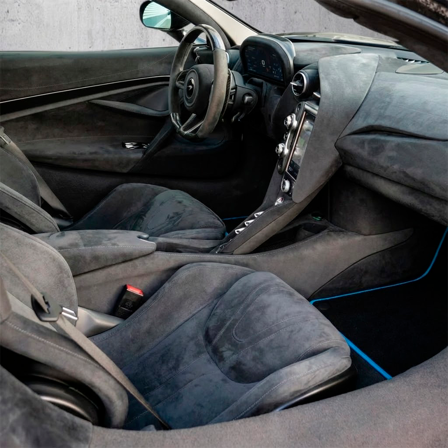 Alfombrillas de coche negras para McLaren 720S (2017-2021) con Ribete Azul