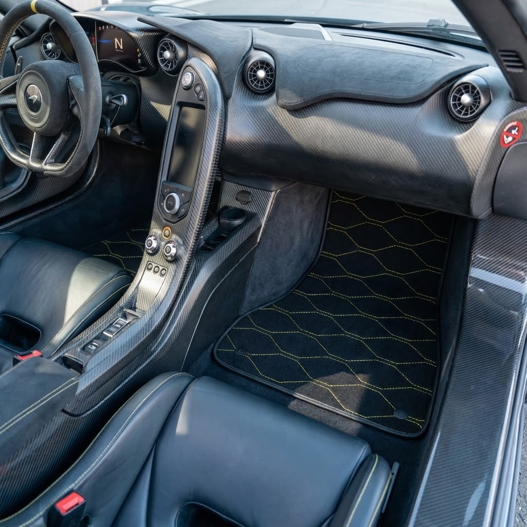 Customizable Leather Floor Mats with Viper Hex Pattern for McLaren P1 (2013-2015)