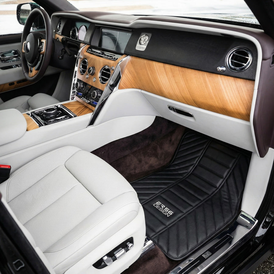 Tapis de voiture en cuir noir pour Rolls Royce Cullinan