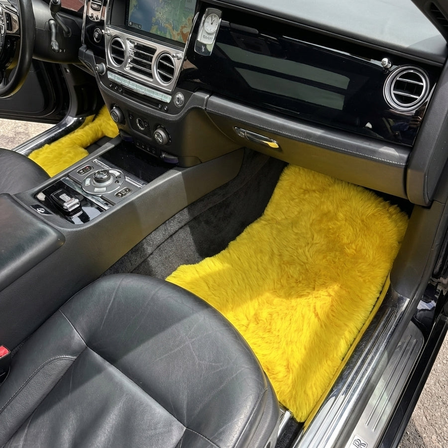 Tapis de voiture en peau de mouton jaune pour Rolls Royce Ghost Series II (2021-2024) | Marque ER56 Design