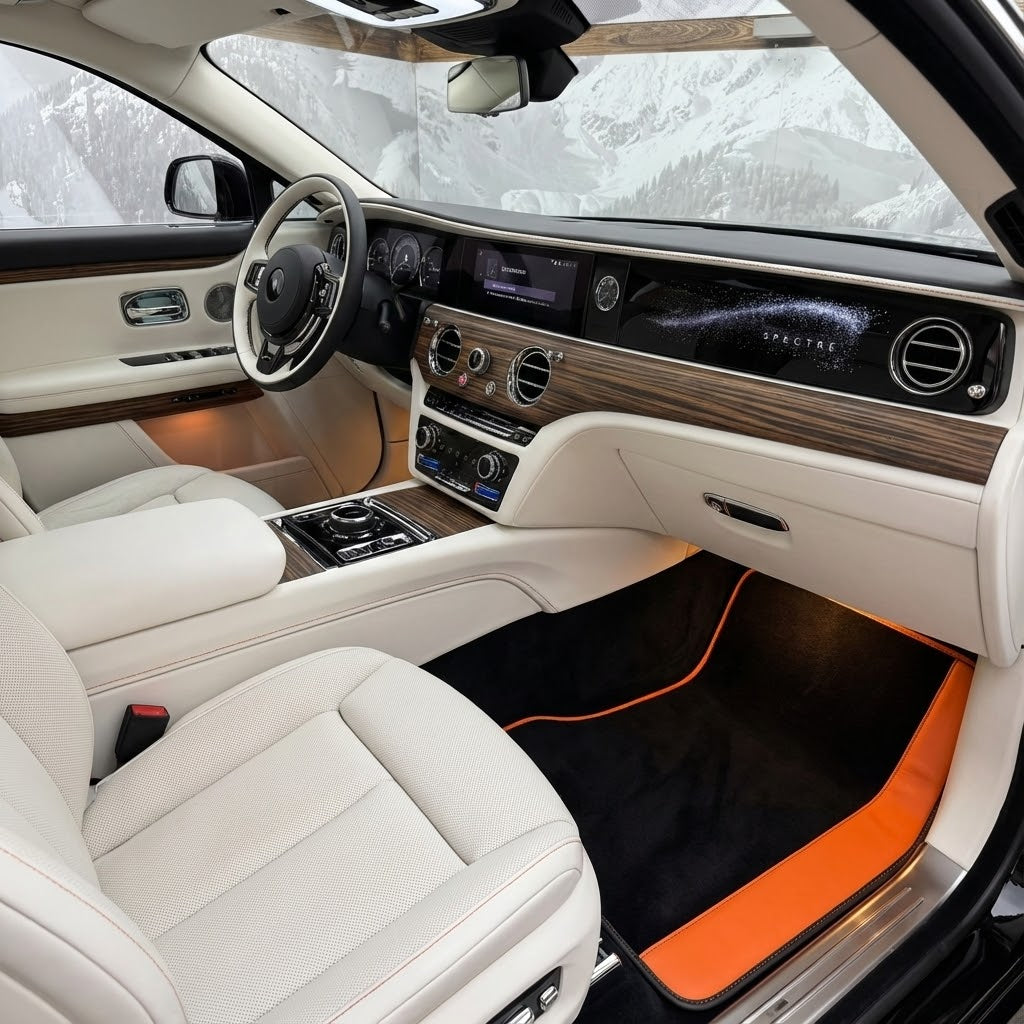 Tappetini personalizzati per Rolls Royce Spectre (2023-2024) in pelle arancione
