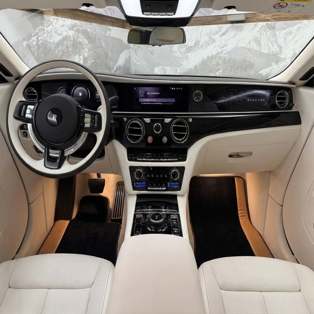 Black Floor Mats for Rolls Royce Spectre (2023-2024) with Gold Leather