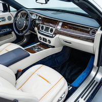 Alfombrillas negras personalizadas para Rolls Royce Dawn (2016-2023) con Alcantara azul