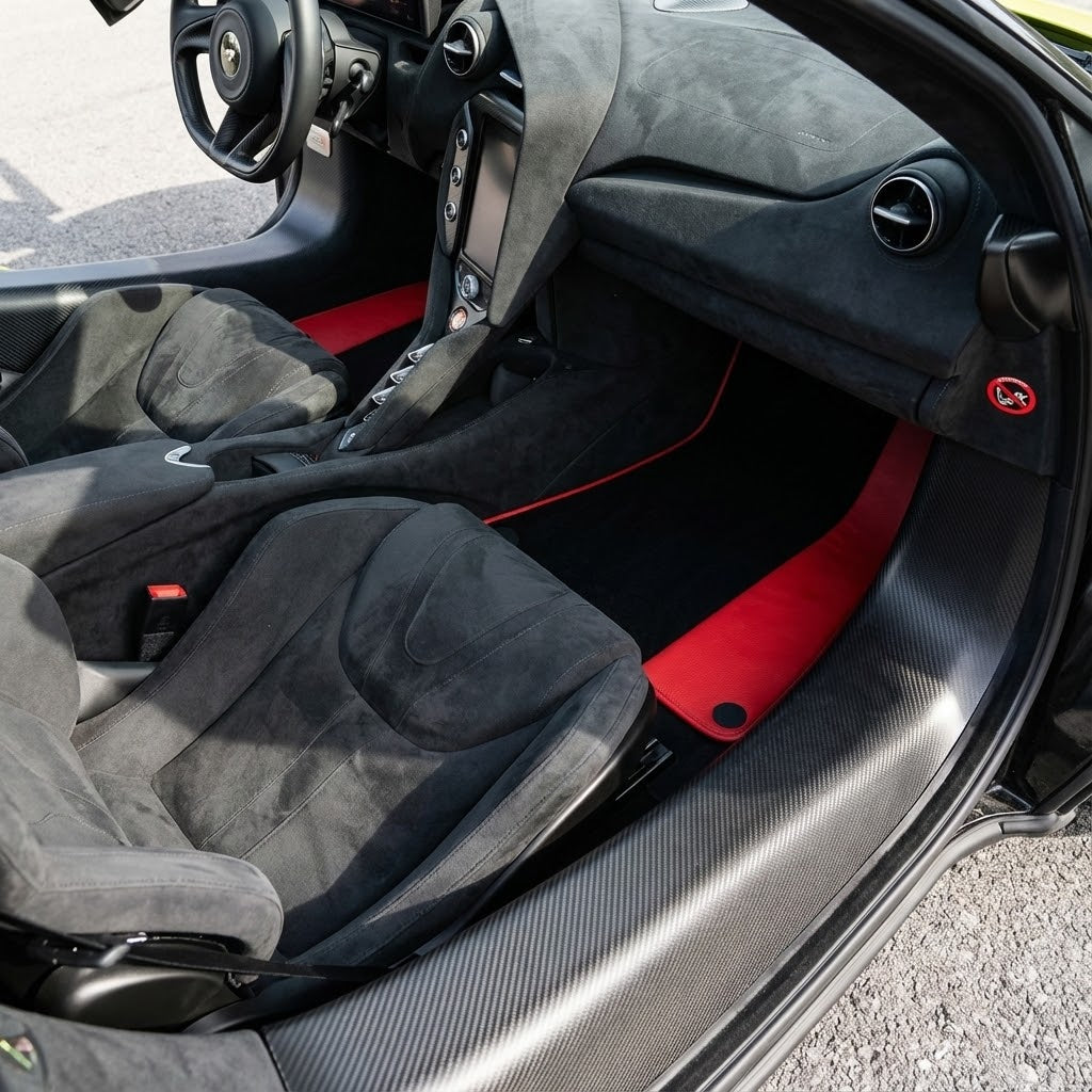 Black Floor Mats for McLaren 750S (2023-2025) with Red Leather