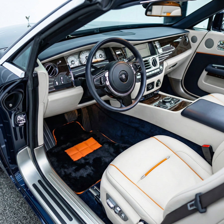 Tapis de voiture en peau de mouton noir pour Rolls-Royce