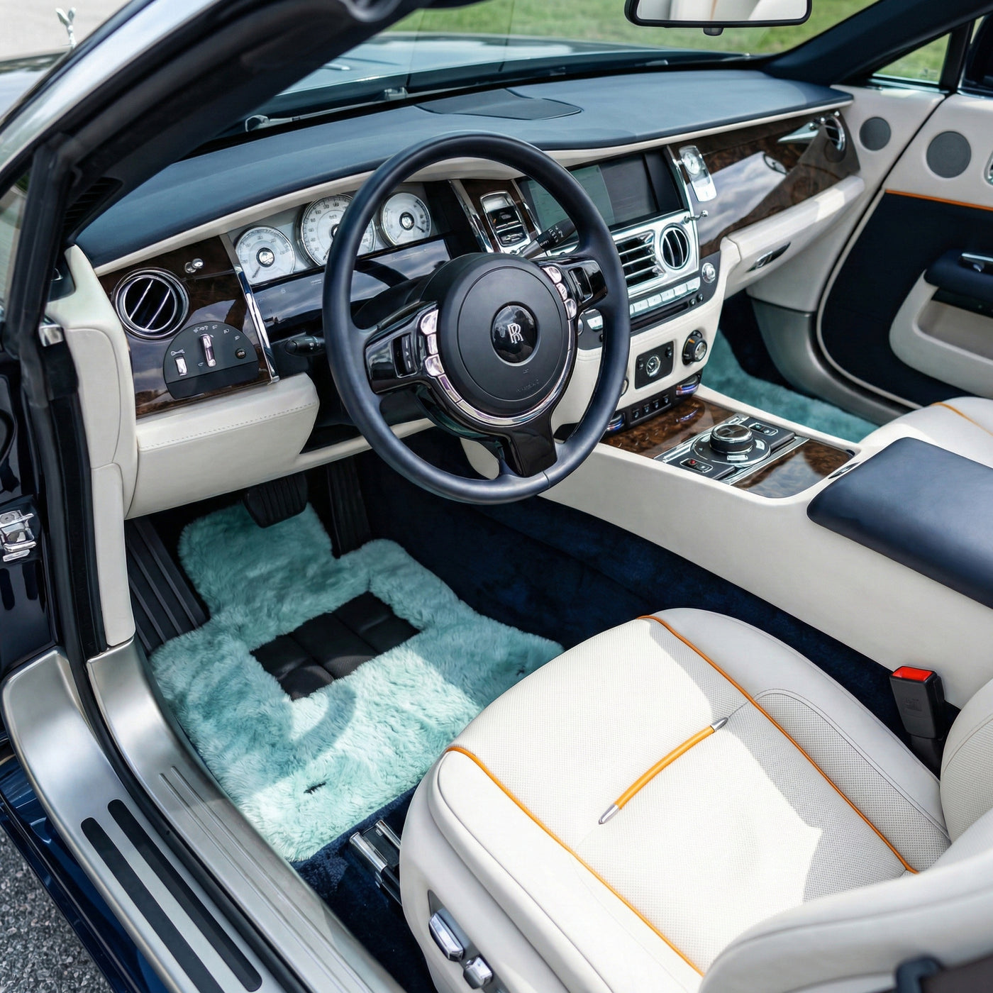 Tappeti in pelle di pecora blu Tiffany per Rolls Royce Dawn RR6 2016-2023 Design ER56