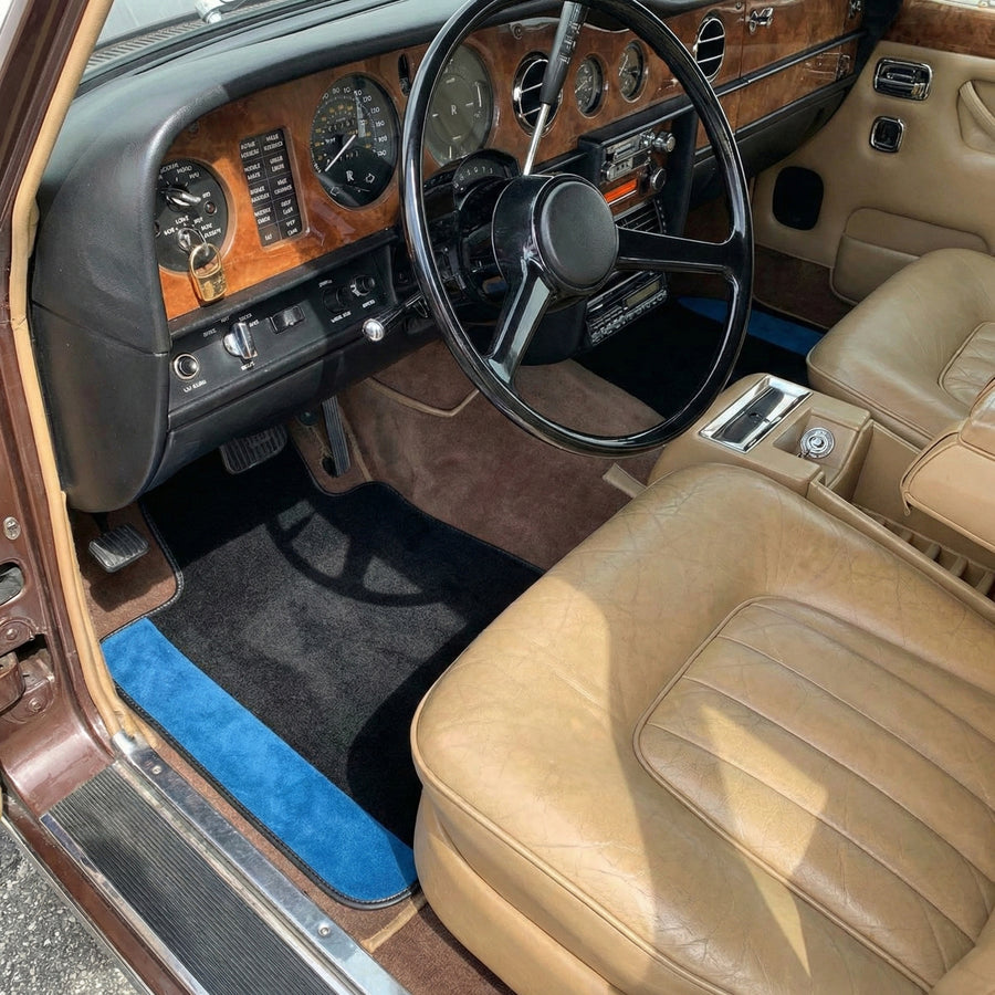 Maßgeschneiderte Fußmatten für Rolls Royce Shadow (1965-1977) mit blauem Alcantara
