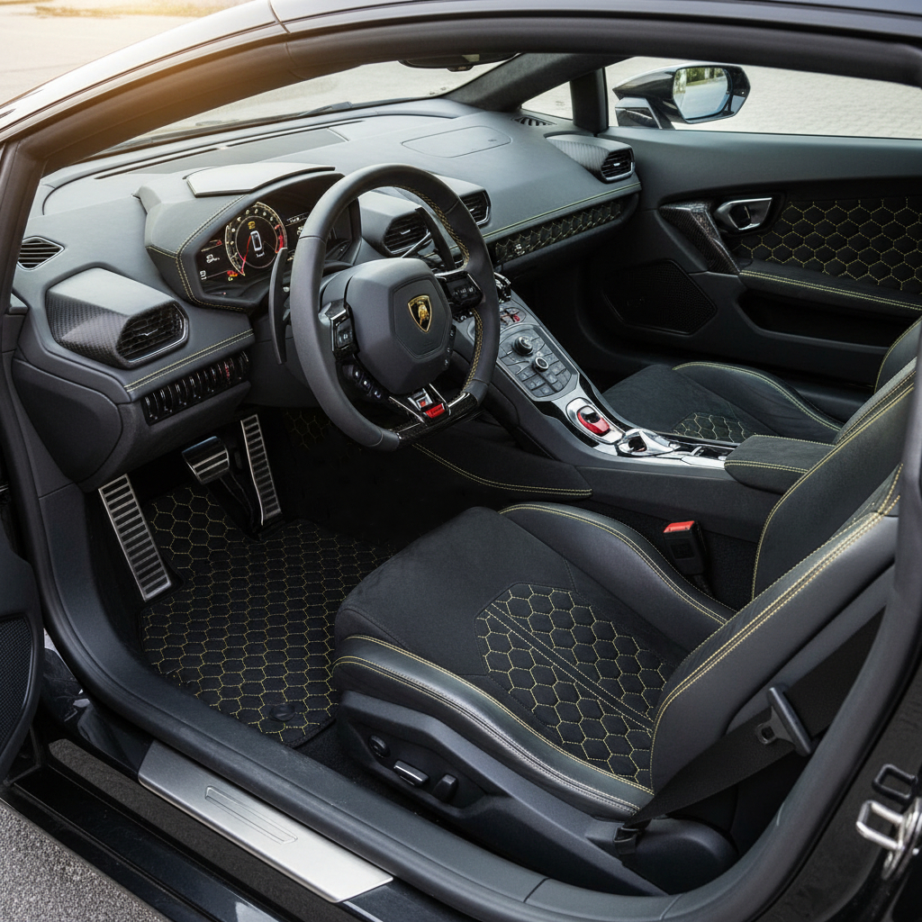 Anpassbare Lederfußmatten mit Viper Hex-Muster für Lamborghini Huracan Tecnica (2022-2024) - AutoWin
