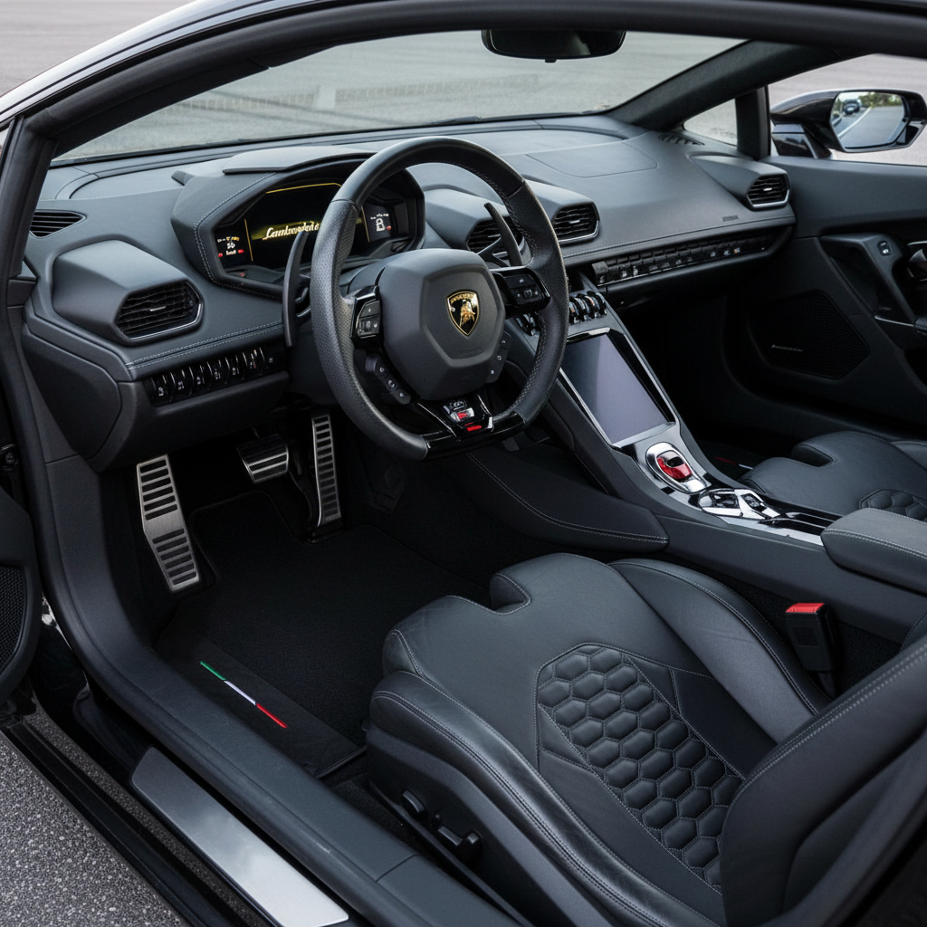 Alfombrillas de coche personalizadas en negro con cuero para Lamborghini Gallardo (2004-2014) - Edición Caza