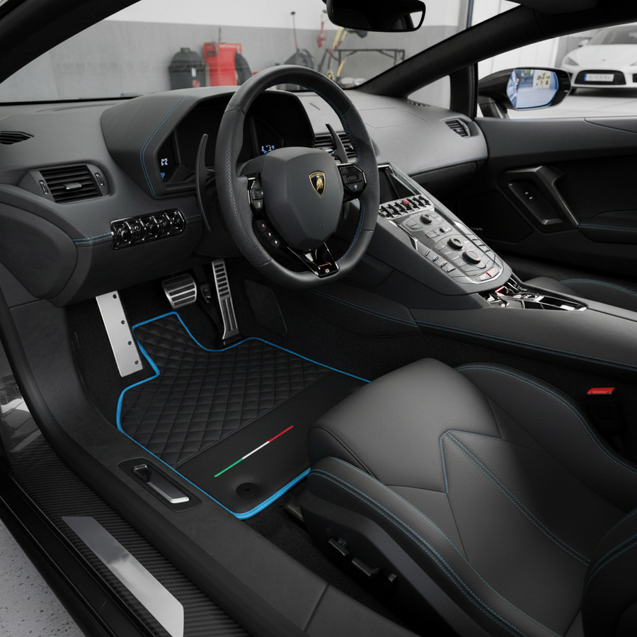 Alfombrillas de coche de cuero negro personalizables para