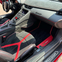 Customizable Black Floor Mats for Lamborghini Aventador With Red Leather