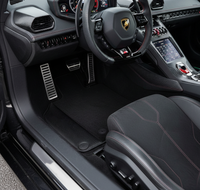 Custom Black Floor Mats for Lamborghini Huracan Sterrato (2023-2024) with Carbon Fiber Leather Borders