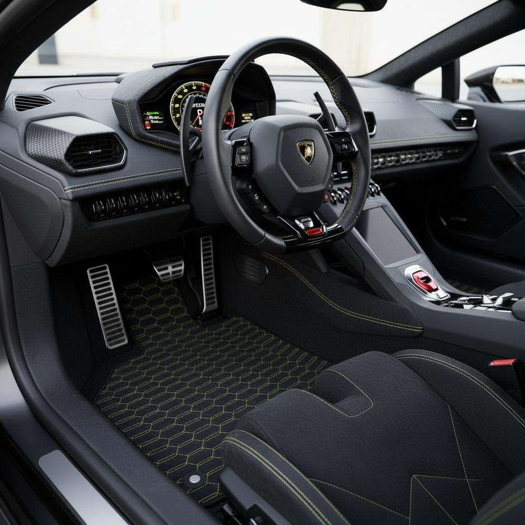 Tappetini per auto in pelle personalizzabili con motivo lineare per Lamborghini Huracan EVO (2019-2024) - AutoWin