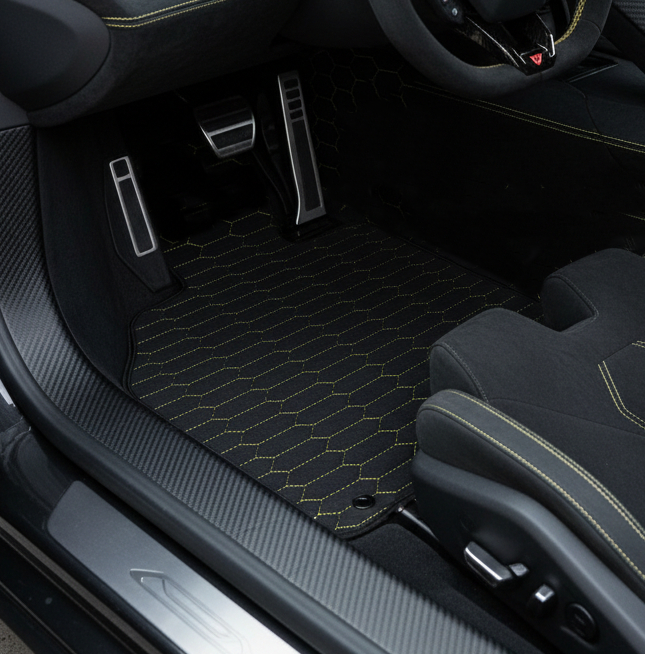 Customizable Leather Floor Mats with Raptor Hex Pattern for Lamborghini Sian (2020-2022)