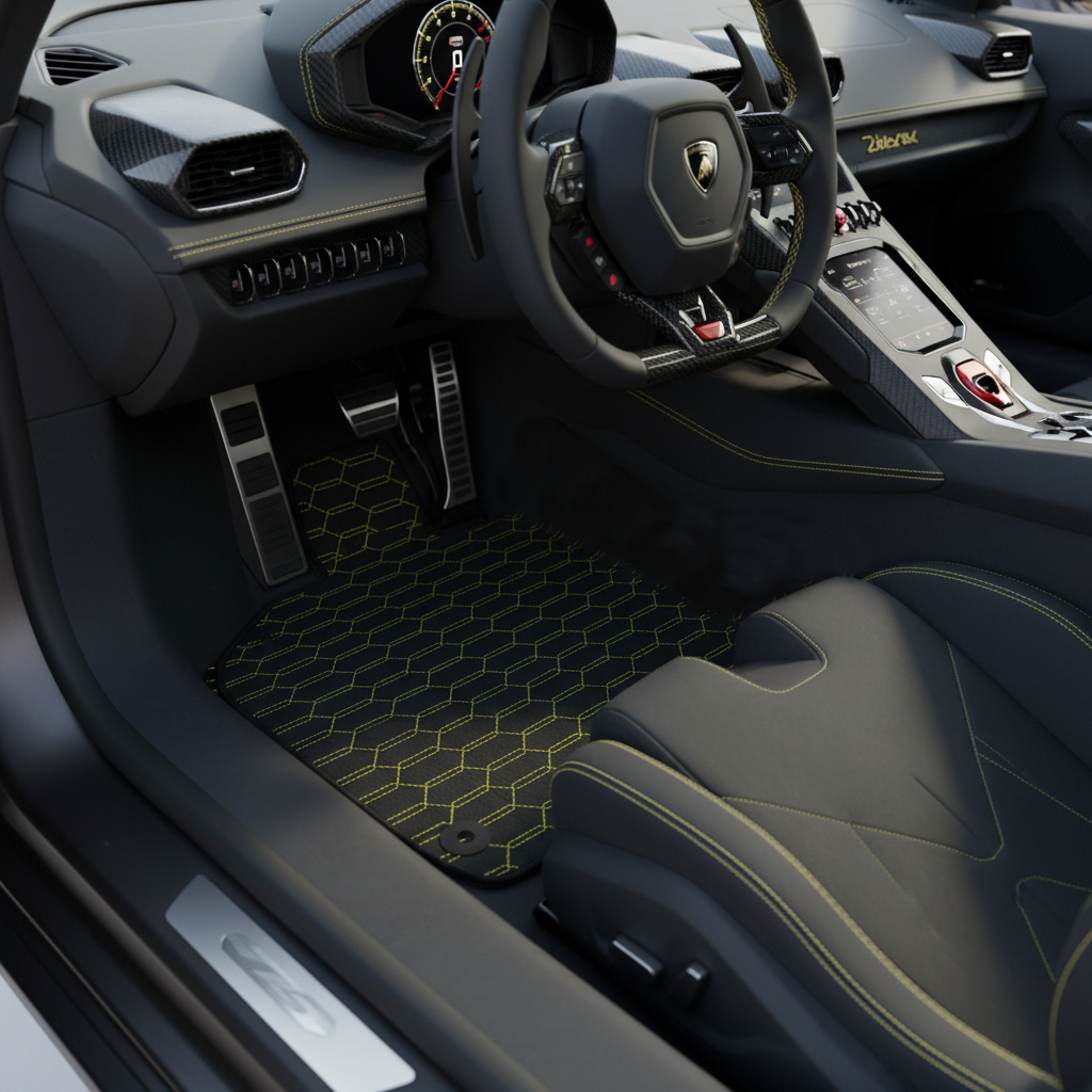 Customizable Leather Floor Mats with Interlaced Hex Pattern for Lamborghini Temerario (2025-2026)