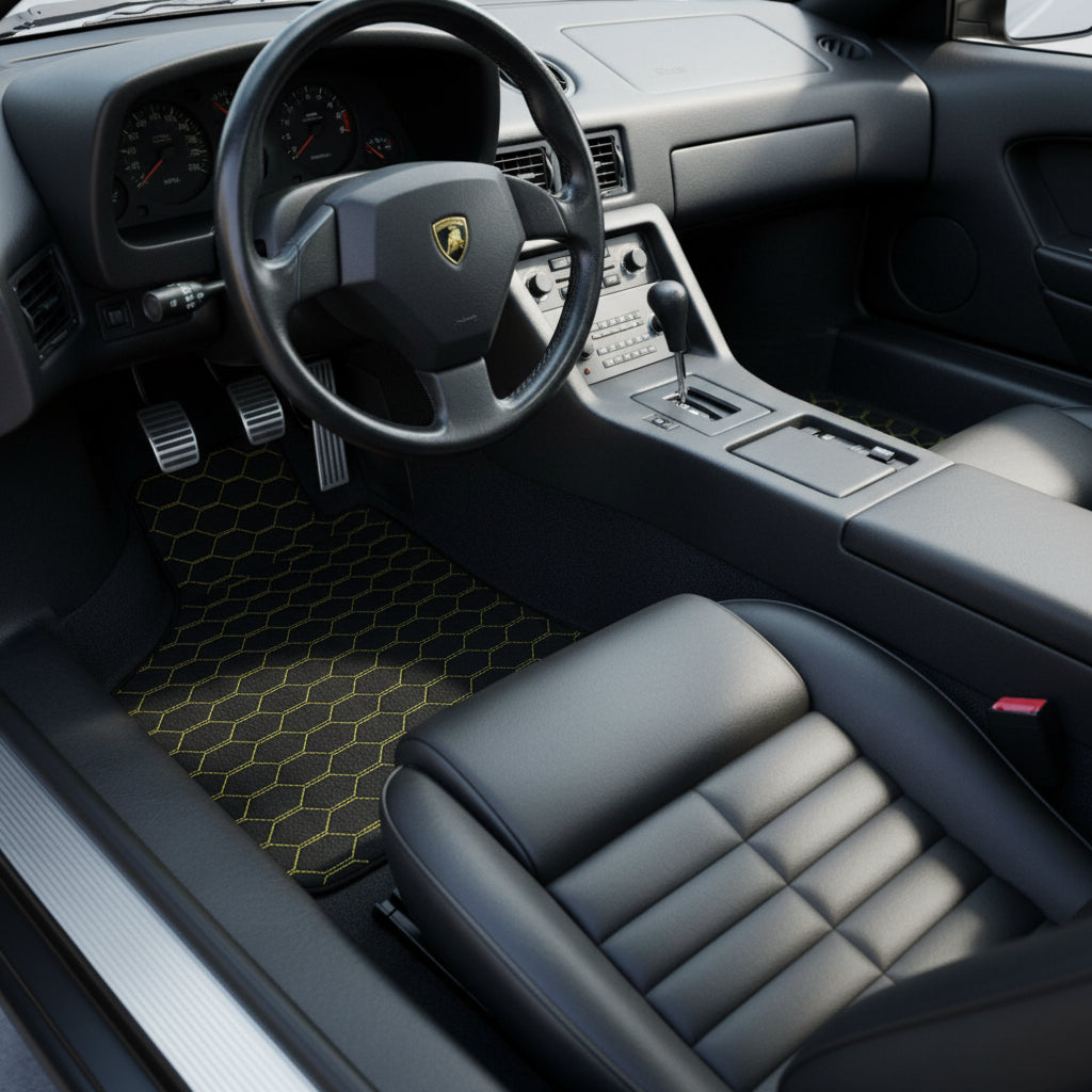 Tapis de voiture en cuir personnalisables avec motif Viper Hex pour Lamborghini Diablo (1990-2001) - AutoWin