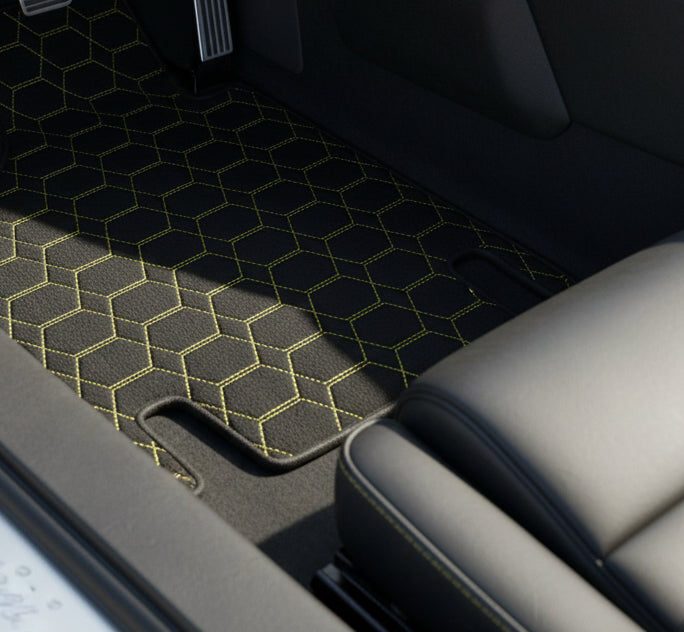 Alfombrillas de cuero personalizables con patrón hexagonal simétrico para Lamborghini Countach (1974–1990) - AutoWin