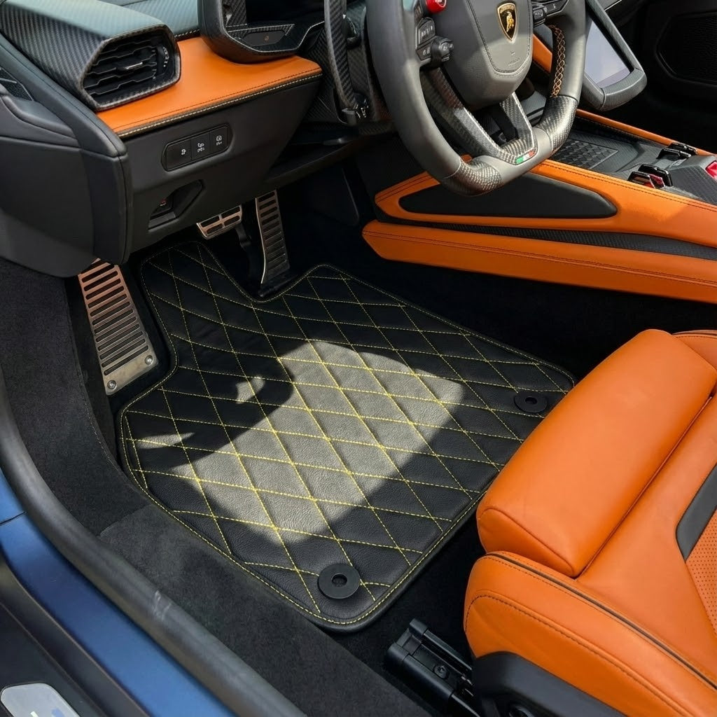 Personalisierbare Leder-Fußmatten mit Sechseckmuster für Lamborghini Temerario (2025-2026) - AutoWin