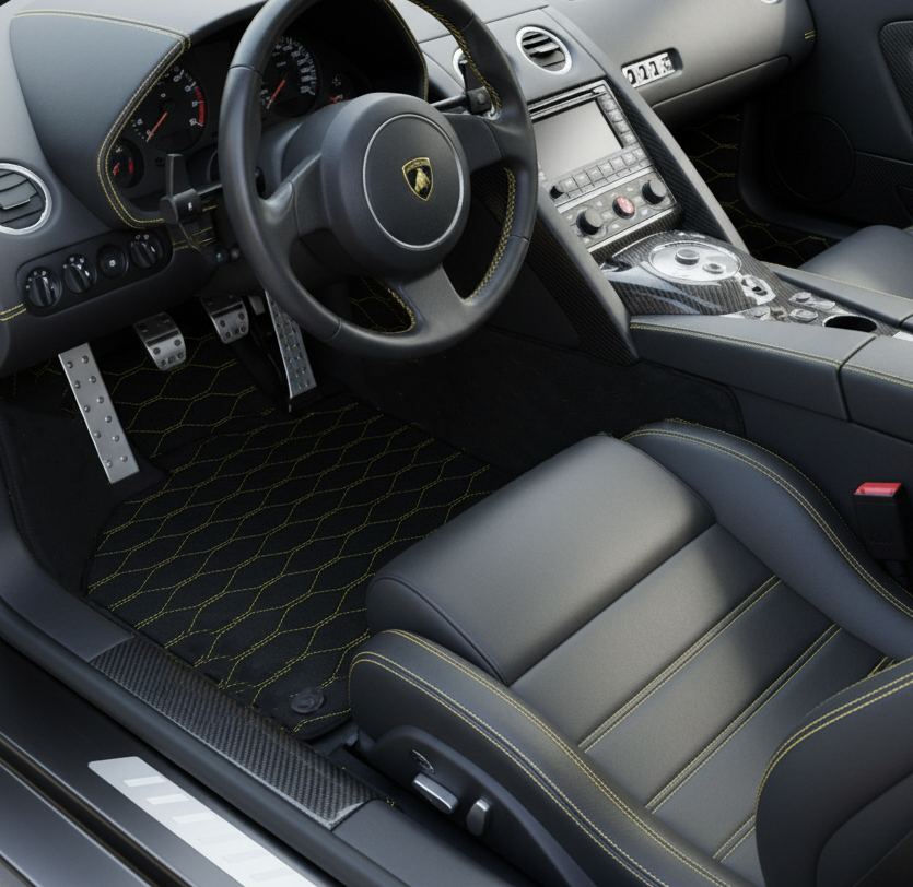 Customizable Leather Floor Mats with Viper Hex Pattern for Lamborghini Murcielago (2001-2010)