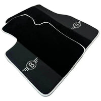 Black Floor Mats for Mini Cooper / One Electric (2020-2023) with Leather | White Trim - AutoWin