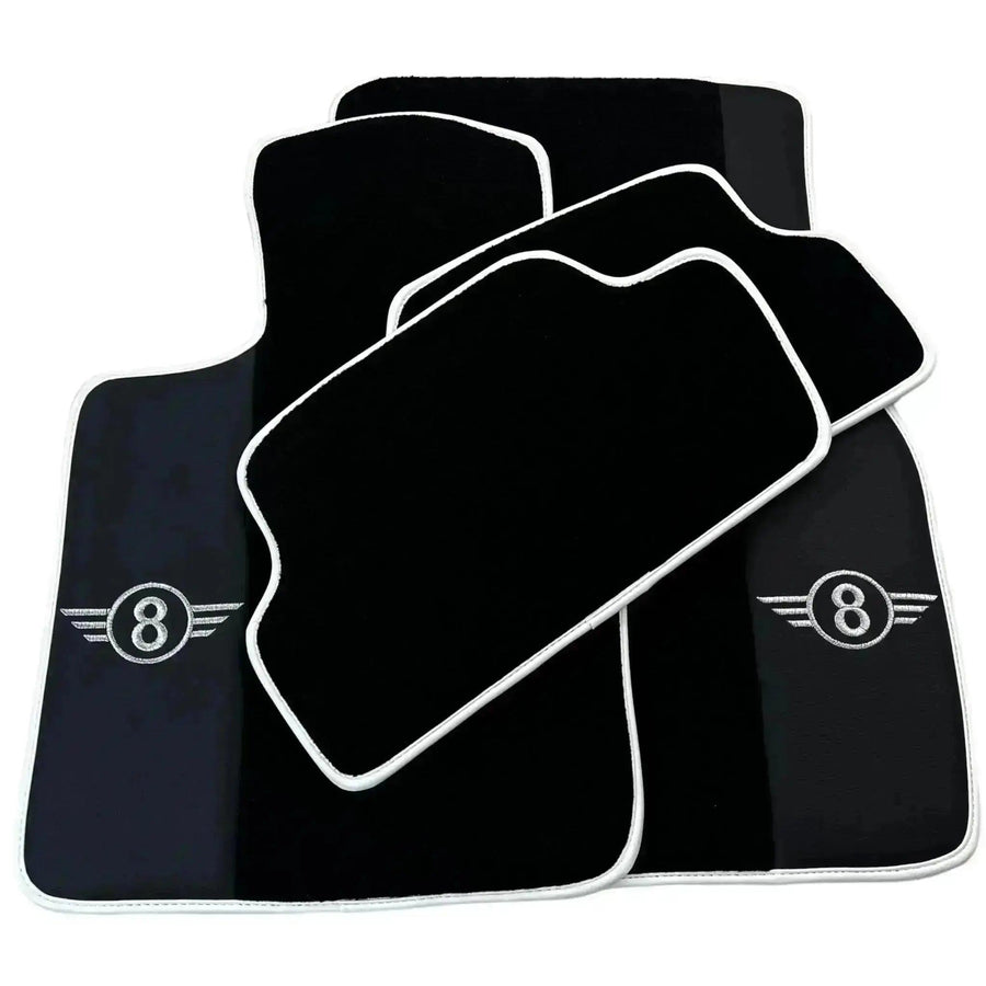 Black Floor Mats for Mini Cooper / One F55 5-Doors (2015-2023) with Leather | White Trim - AutoWin
