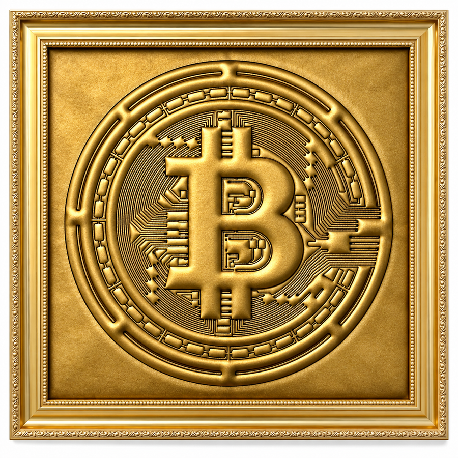 Arte da Parete in Pelle Oro Ispirata a Bitcoin: Decorazione