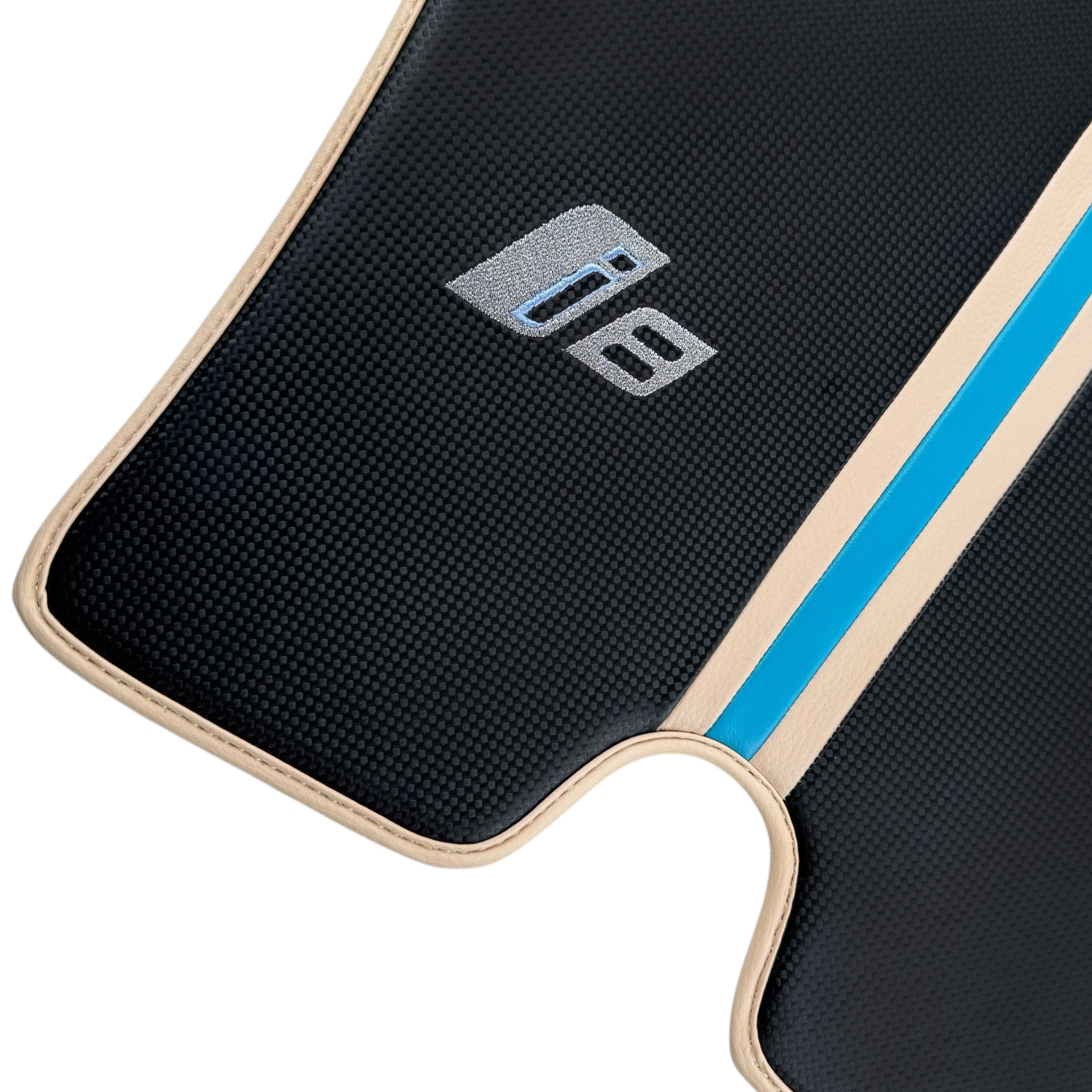 Tapis de voiture en cuir carbone pour BMW i8 Série L12 L15 - Garniture blanche - AutoWin.EU